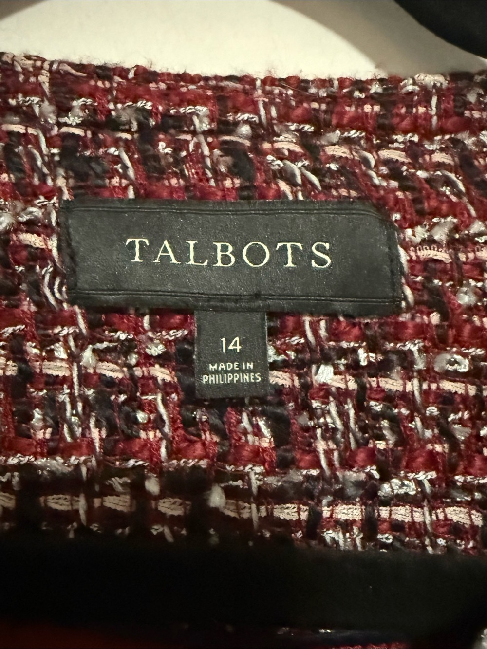 Talbots Burgundy/Navy Round Neck Tweed Blazer Jacket Size 14 Classic Office - Picture 9 of 11